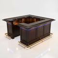 Home Bar Crafted for Luxury Entertaining, Mahogany Finish, LED Lighting, Appliance Bays, Soft-Close Cabinets