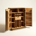 Home Bar Cabinet Built for Modern Entertaining, Solid Oak Construction, Multiple Storage Shelves, Vertical Bottle Slots