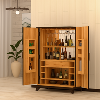 Home Bar Cabinet Built for Modern Entertaining, Solid Oak Construction, Multiple Storage Shelves, Vertical Bottle Slots