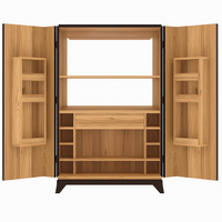Home Bar Cabinet Built for Modern Entertaining, Solid Oak Construction, Multiple Storage Shelves, Vertical Bottle Slots