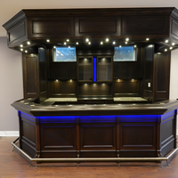 Home Bar Crafted for Luxury Entertaining, Mahogany Finish, LED Lighting, Appliance Bays, Soft-Close Cabinets