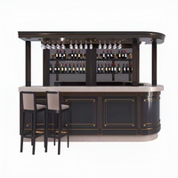 Home Island Bar Built for Entertaining, Piano Black Lacquer, Terrazzo Countertop, Brass Inlays, Stemware Rack