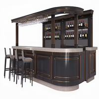 Home Island Bar Built for Entertaining, Piano Black Lacquer, Terrazzo Countertop, Brass Inlays, Stemware Rack